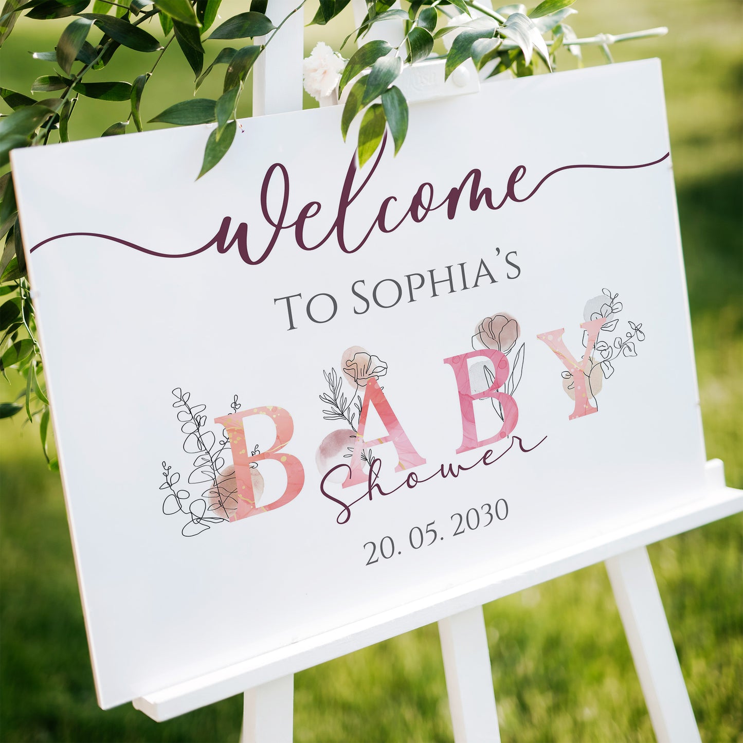Custom Welcome Baby Shower Sign Pink Baby