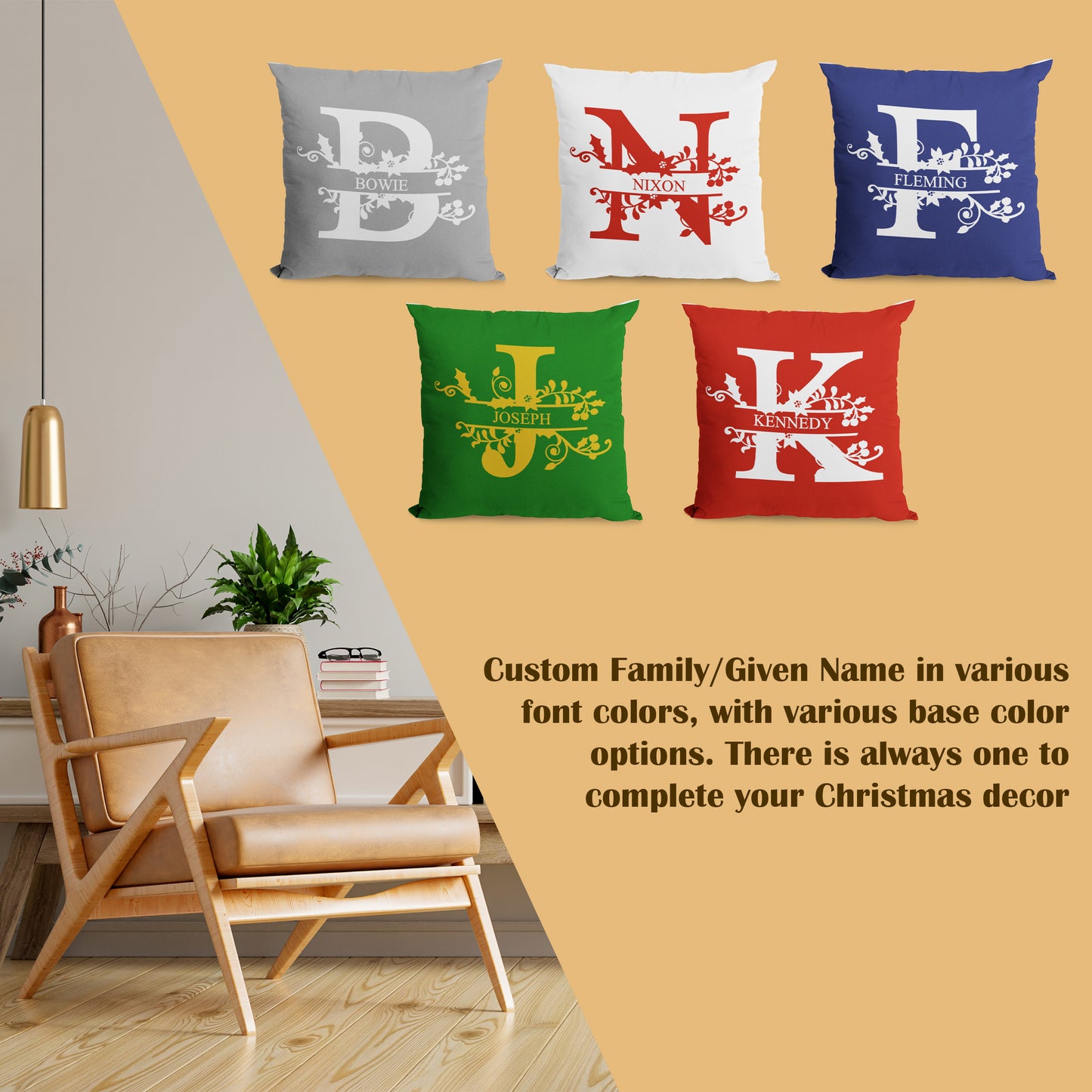 Personalized Monogram Throw Pillow Case for Bedrooms Living Rooms
