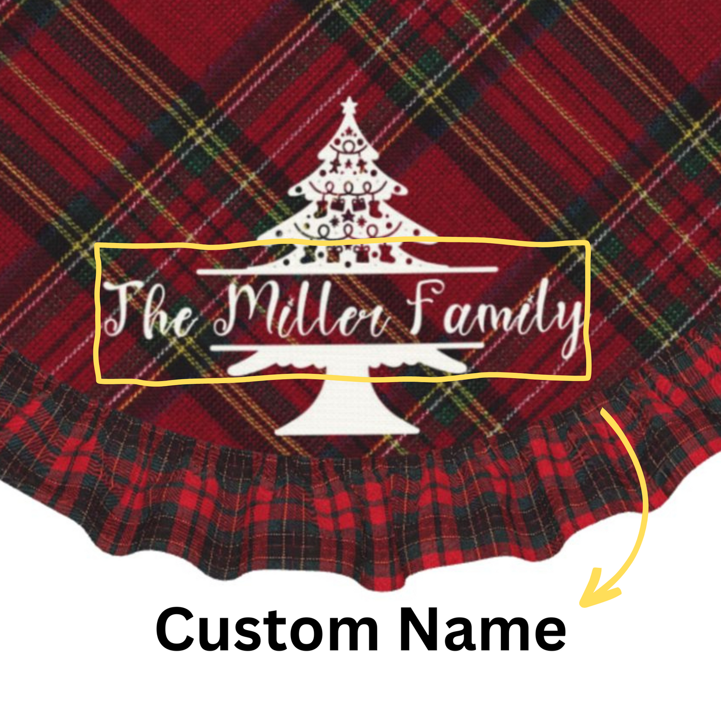 Personalized Christmas Tree Skirt with Name, Custom Family Christmas Decoration Tree Skirt